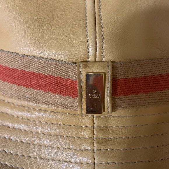 GUCCI BUCKET STYLE HAT Leather W/Red stripe Size M - Picture 4 of 8